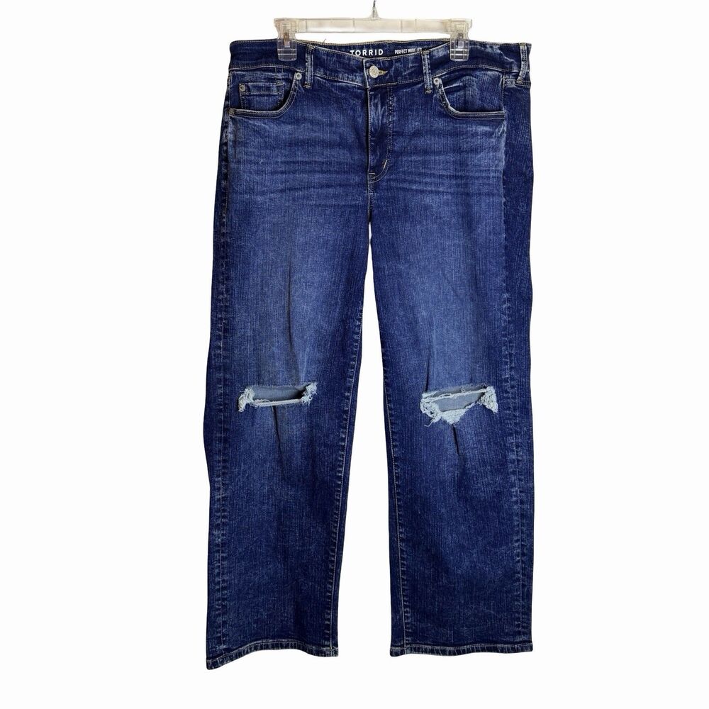 Torrid Perfect Wide Leg Vintage Stretch Blue Jeans Womens 14R Dark Wash Distress